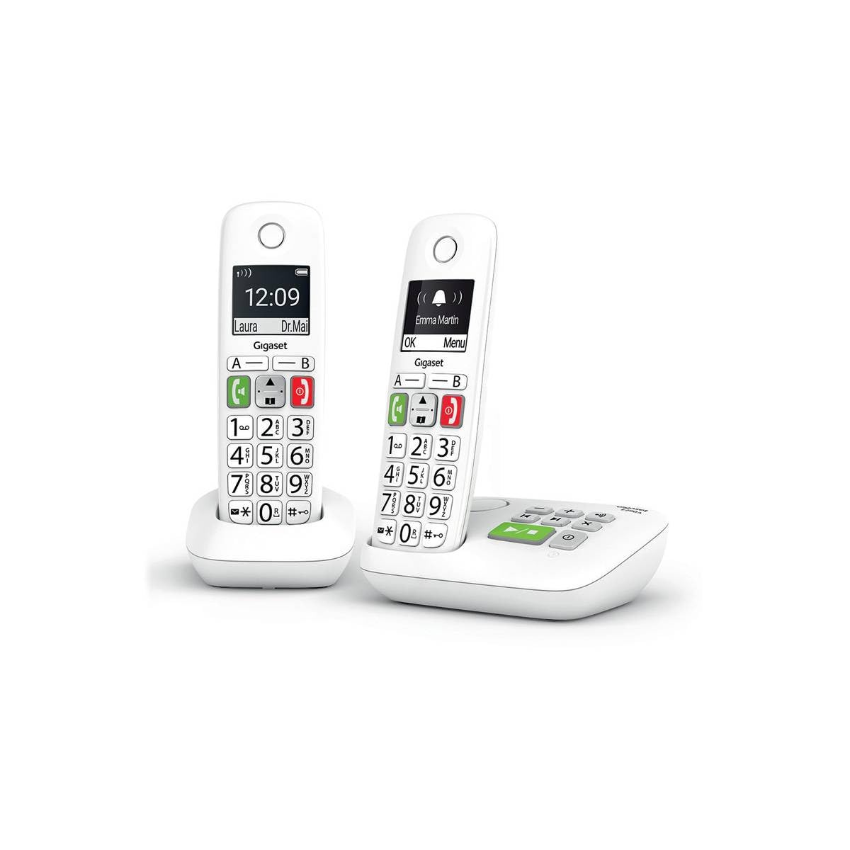 Gigaset E290A Duo – Telefono Fisso Senza Fili Bianco con Risponditore Integrato, 2 Combinati con Grande Schermo Retroilluminato, Tasti larghi, Funzione Blocco Chiamate [Versione Italiano]