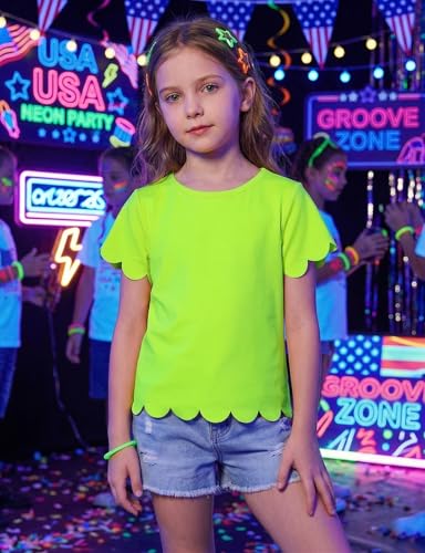 Image of Noomelfish Girls Short Sleeve Scalloped Edge T-Shirts Casual Cute Summer Tee Tops Blouse (5-12 Years)