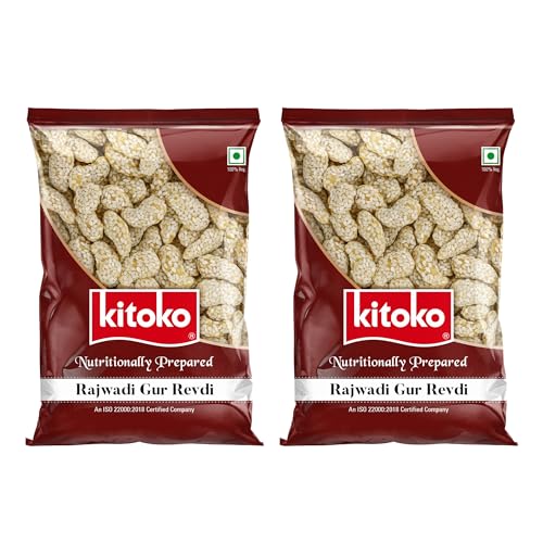 Image of Kitoko Rajwadi Revadi | Gud Revdi | Sweet and Crunchy Gud Ki Rewari | Til Revari | Indian Sweet Candy with Sesame and Jaggery 200g(Pack of 2)