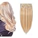 Clip in 100% Remy Human Hair Extensions #18/613 Grade 7A Quality Full Head 8pcs 18clips Long Soft Silky Straight for Women Fashion 16" / 16 inch 95g,Light Ash Blonde with Bleach Blonde