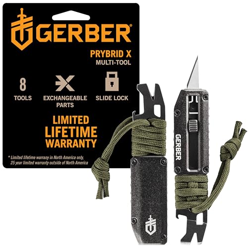Image of Gerber Gear Prybrid X EDC Multitool Pocket Utility Knife - Razor Knife with Retractable Box Cutter Blade and Pry Bar - Green