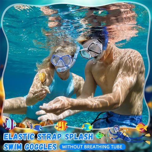 Flutesan 6 Pcs Adult Swimming Goggles with Nose Cover Bulk Elastic Strap Snorkel Goggles Diving Masks with Neoprene Hair Protector Wrap Straps