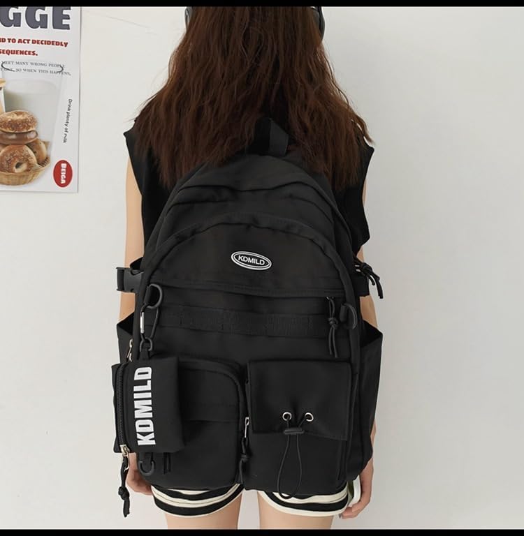 Miniatura 2 de Mochila de preparación 2026 con monedero, mochila japonesa Harajuku Y2k, mochila estética y genial para laptop de 15.6 pulgadas (negro, talla única)