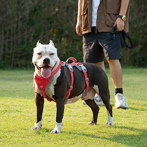 Image of Huntboo Escape Proof Dog Harness, Escape Artist Harness, Reflective Harness with Padded Handle, Breathable, Durable, Adjustable Vest for Medium Dogs Walking, Training, and Running Gear (Red, S)