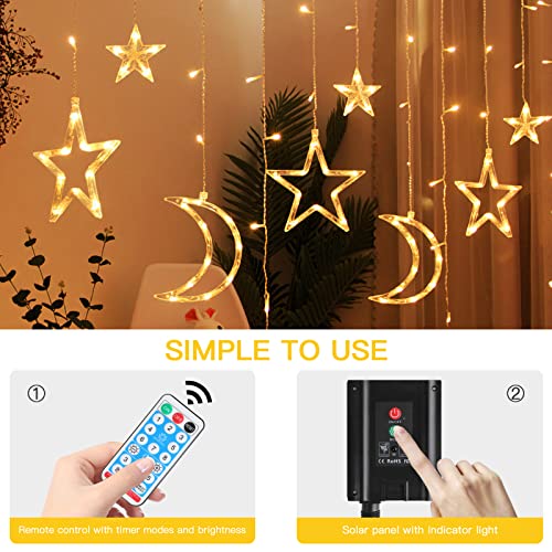 Techip Solar Lights Outdoor Moons Stars Lights 138LED Solar Powered String Lights Outside Waterproof Patio Lights Decor for Ramadan Porch Window Backyard Tent Garden,Warm White Lights with Remote - Image 6
