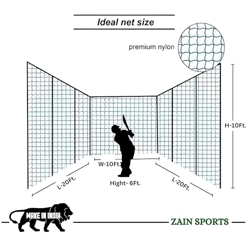 Image of Zain Sports 10x20FT Cricket Practice Net, Nylon Green Batting Net with 0.75mm Thickness, Best Sports Net for Soccer, Golf, Hockey, Handball, Durbale Nylon for Timeless Training