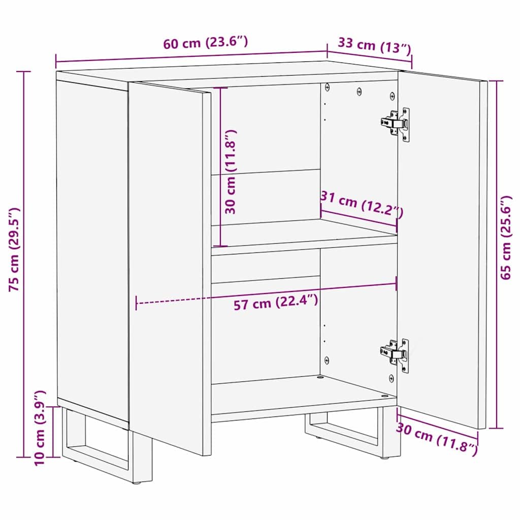 Tomostar Buffet Cuisine, Buffet Bas Meuble de Rangement Salon Marron 60 x 33.5 x 75 cm Bois de manguier Massif
