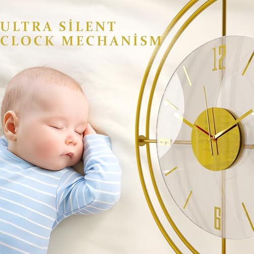Image of Lavipen Gold Lux Wall Clocks for Living Room, 50cm Large Modern Silent Wall Clock, Gold Clock with No Ticking, Scandinavian Design with Sweep Movement, for Home Decor