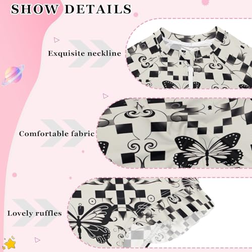 Y2k Butterflies Plaid Girls Long Sleeve Swimsuit UPF 50+ Rashguard Swimwear One Piece Bathing Suit 212207433
