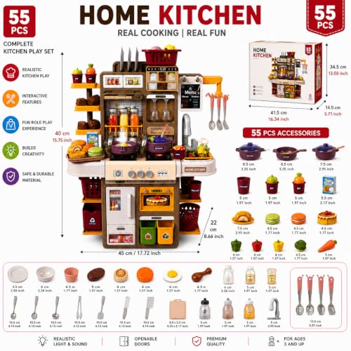 Image of Kids Kitchen Play Set with Lights & Sounds (55pcs)