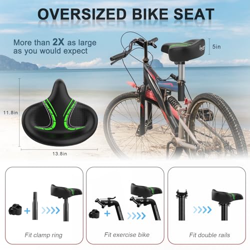 Image of Bluewind Oversized Bike Seat, Wide Bicycle Saddle Novel Backrest Design Durable Leather Surface Compatible with Peloton, Universal Fit Exercise or Road Stationary Bike Seat Cushion for Men & Women (GN