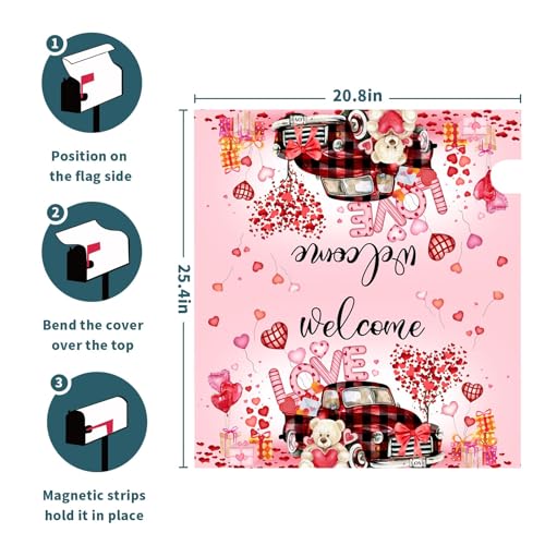 Image of Valentine's Day Love Pink Mailbox Covers Magnetic Love Heart and Car Mailbox Cover Standard Size 21 inch X 25.5 inch Inch Happy Valentines Day Holiday Wrap Post Letter Box Decorative for Outdoor Garden Yard