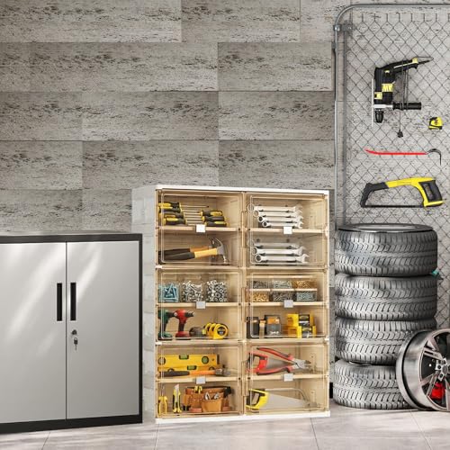 Image of 24 Pairs Shoes Storage Cabinet of 3-Step Fast Installation,Plastic Shoe Box with Clear Magnetic Door for Display, Shoe Organizer for Sneaker, Sandals, Heels (2 Row, 6 Tier)