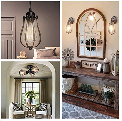 EFINEHOME 1 light Hanging Swag Lamp with Plug in 15 Ft Cord On/Off Switch with Pull Chain- Black Industrial Vintage Cage Pendant Light (Lampshade Pomelo)