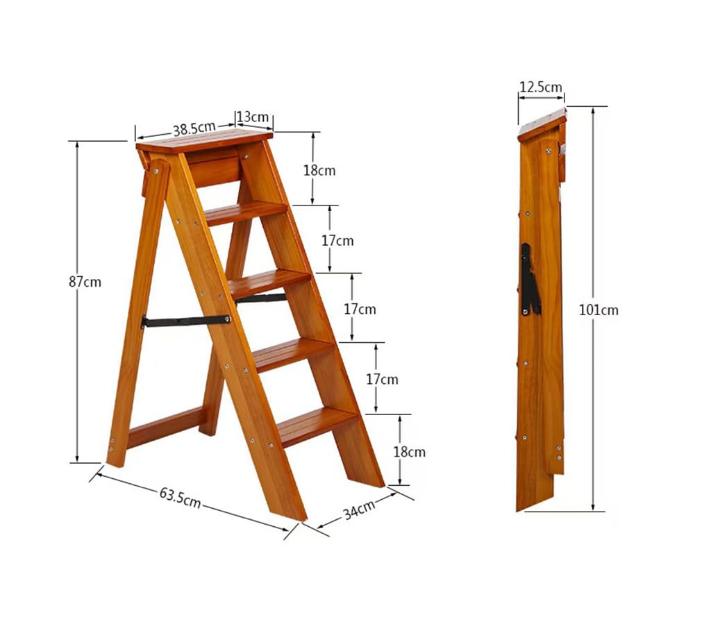 Escalera plegable de madera de 5 peldaños móvil – Taburete multifunción