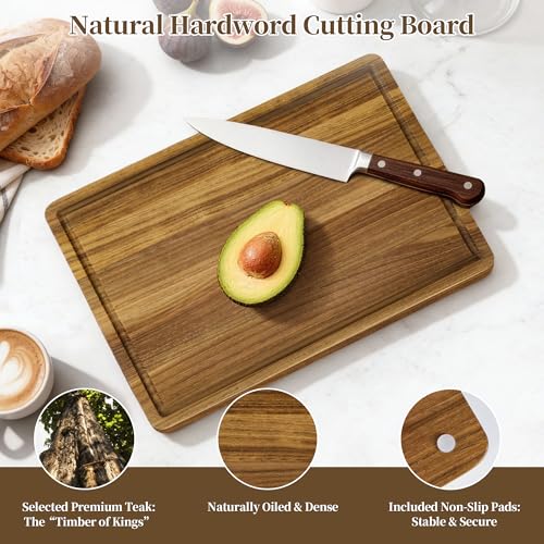 Tabla de cortar de madera de teca 16 pulgadas con mango y ranura miniatura 2