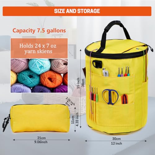 Image of Yarn Storage, Crochet Bag Organizer, Yarn and Crochet Tote, Durable Knitting Bag for Hooks, Needles and Kit for Beginners (Yellow)