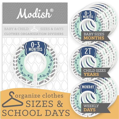 Baby Clothes Closet Organization, Hanging Size Dividers Months & Years, Modish Labels Days of the Week Organizers Daycare & Back to School, Boy Blue Gray Boho Safari Woodland, Useful Baby Shower Gift