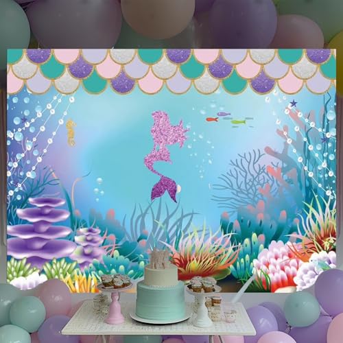 Fondo de cumpleaños Sirena 5x3ft color púrpura miniatura 3