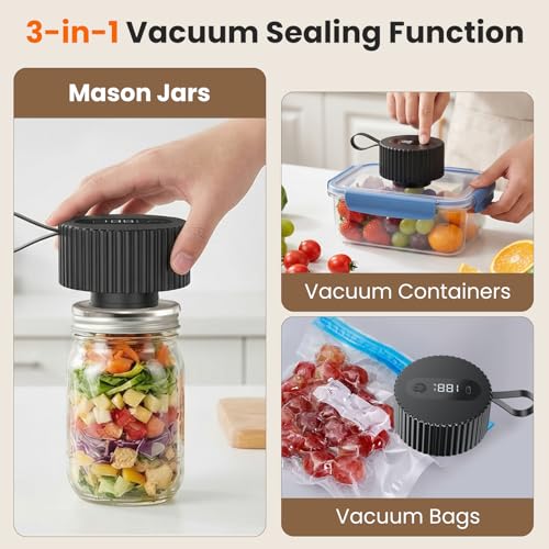 Image of Electric Mason Jar Vacuum Sealer, Upgraded Handheld Vacuum Sealer Kit for Food Storage, Cordless Jar Sealer for Wide & Regular Mouth Jars, Bags, Containers