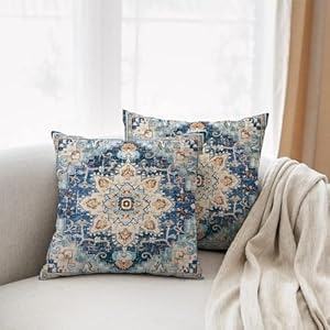 Throw pillow covers pack of 2 double sided printing home indoor and outdoor sofa bed decor 18 x 18 inch pillowcover blue light blue bohemian pattern 18x18inch  urban country home decor