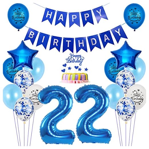 Globos 22 cumpleaños decoración hombre azul,foil globo 22 años cumpleaños decoración hombre azul set,happy birthday 22 cumpleaños decoración 22 años hombre deco globo 22 cumpleaños hombre deco