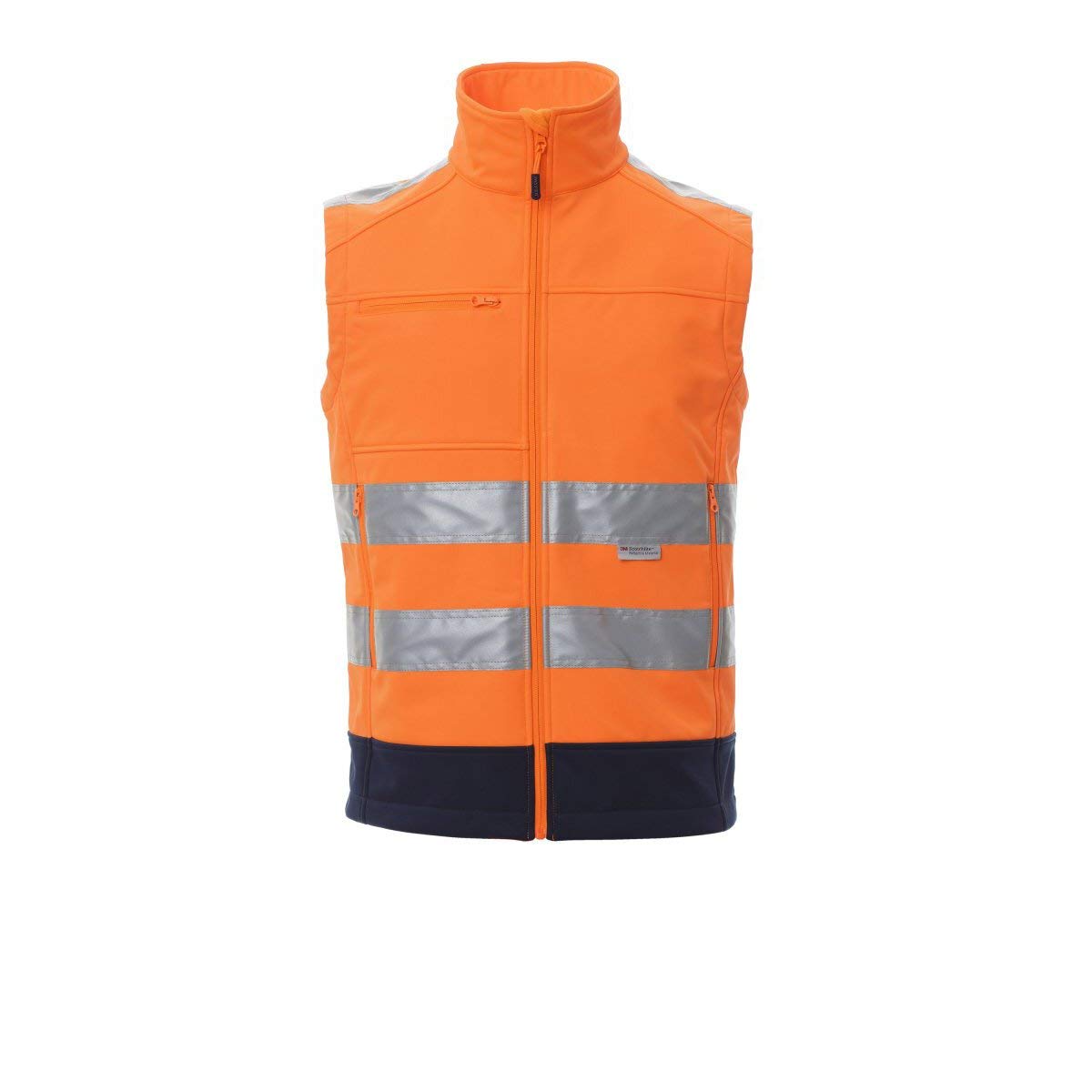 PAYPER Traffic Gilet Softshell Alta visibilità Uomo da Lavoro 100% Poliestere Chiusura Zip Bande Riflettenti Tasca al Petto Porta Badge Giallo Fluo/Blu Navy
