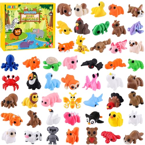 JOICEE 50Pcs Mini 3D Printed Animals Articulated Flexible Fidget Toys
