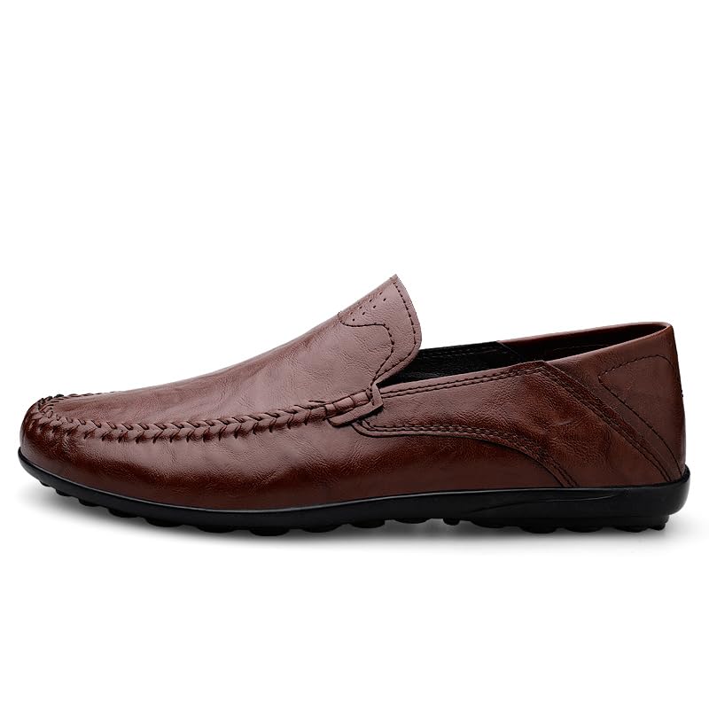 Men's Leather Slip-On Loafers, Casual Driving Moccasins, Flat Oxfords, Brown,Black3