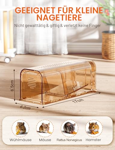 TAKRINK Mausefalle Lebend 2er Set Tierfreundlich Mäusefalle Hochsensitive Lebendfalle Maus Wiederverwendbar Kein Kontakt mit Ratten für in der Küche im Garten im Lager(17X6.2X6.5CM)