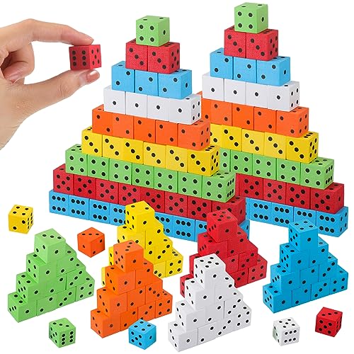 Jenaai 100 Pcs Foam Dice for Classroom Small Colorful Dice Cubes with Number Dots for Math Teaching Classroom Party Favor(Multicolor 0.62 Inch)