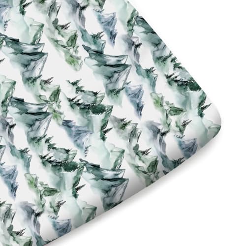 Image of Watercolor Green Mountains Landscape Fitted Baby Crib Sheets Boy Girl 52 inchx28 inch Misty Forest Mountain Trees Crib Mattress Covers Soft Breathable Baby Sheets for Standard Crib and Toddler Mattress