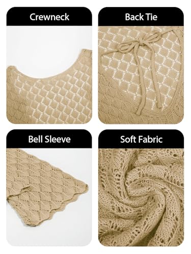 Fisoew Women's Swimsuit Crochet Cover Ups Summer Long Sleeve Tie Back Fringe Hem Beach Vacation Coverup Maxi Dress2