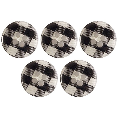 手芸のいとや ボタン 四つ穴ボタン ギンガムチェック ブラック 直径約15mm 厚さ約3mm 5個入り