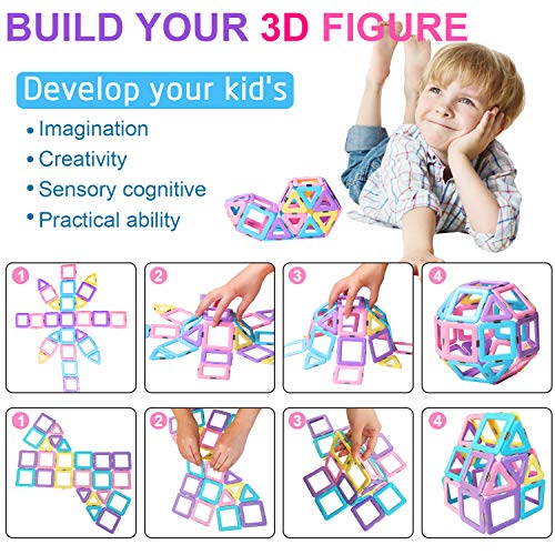 HOMOFY 42pc Castle Magnetic Blocks Learning & Development Magnetic Tiles Blocks 3D STEM Educational Kids Toys for 2 3 4 5 6 Years Old Boys Girls Toddlers Gifts - Thumbnail 6