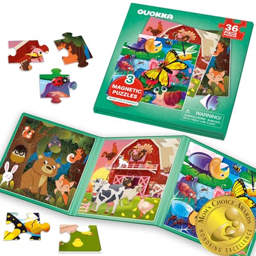 Image of QUOKKA Magnetic Puzzles for Kids Ages 4-6 - 36 Pieces Sudoku Toddler Puzzles Ages 2-4 - Travel Games for Kids 3-5 - Animal Farm Bugs Toddler Travel Toys - Car Airplane Road Trip Games for Boys & Girls