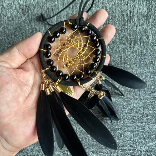 Black Dream Catcher for Cars Rear View Mirror Hanging Decor Handmade Feather Small Car Charms Pendant Gift