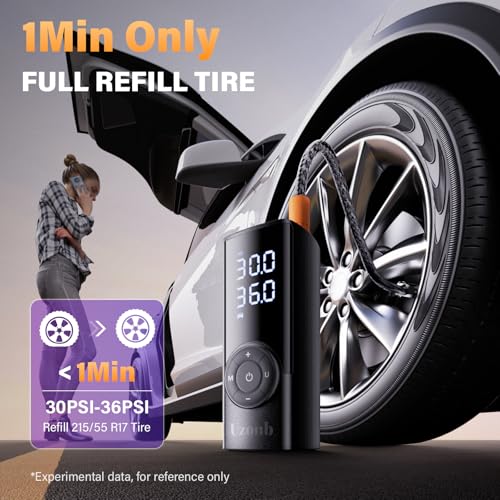 Image of 10000mha & 150 Psi Tire Inflator Portable Air Compressor - 12V Car Tire Air Pump Portable with Pressure Gauge - One Minute Fast Inflation, Ideal for Car, Motorcycle, Bicycle and More