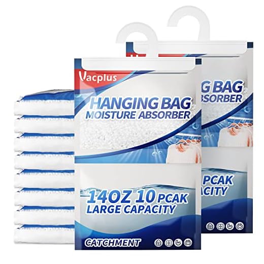 Vacplus Moisture Absorber, 10 Pack Portable Dehumidifiers for Closet and Enclosed Space, 14 OZ Dehumidifier Bags Effectively Trap Extra Moisture, Hanging Moisture Absorbers Eliminate Unpleasant Smell