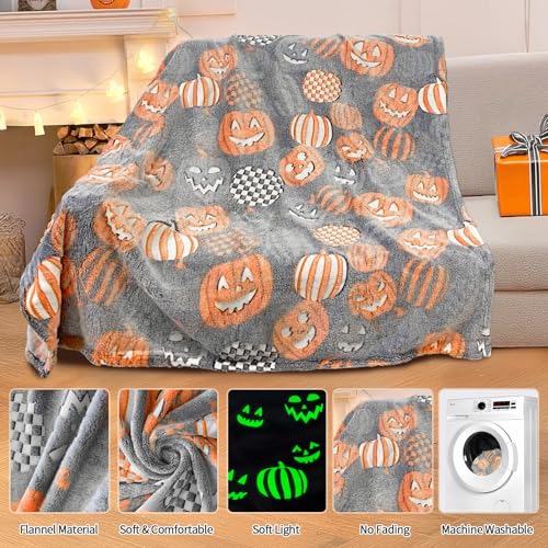 TEHALK Cute Halloween Pumpkin Blanket - Spooky Fall Throw for Kids, Teens, Women, Men - 40"x60"