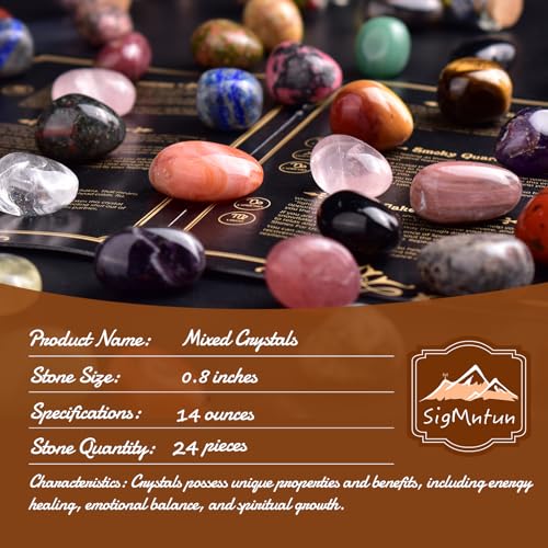 Image of Polished Colorful Crystal Stone Set - 24 Types, 0.8 inch Large Tumbled Gemstones, Bulk Decorative Pretty Rocks Collection for Meditation, Reiki, Healing, Mancala Stones and Crafts