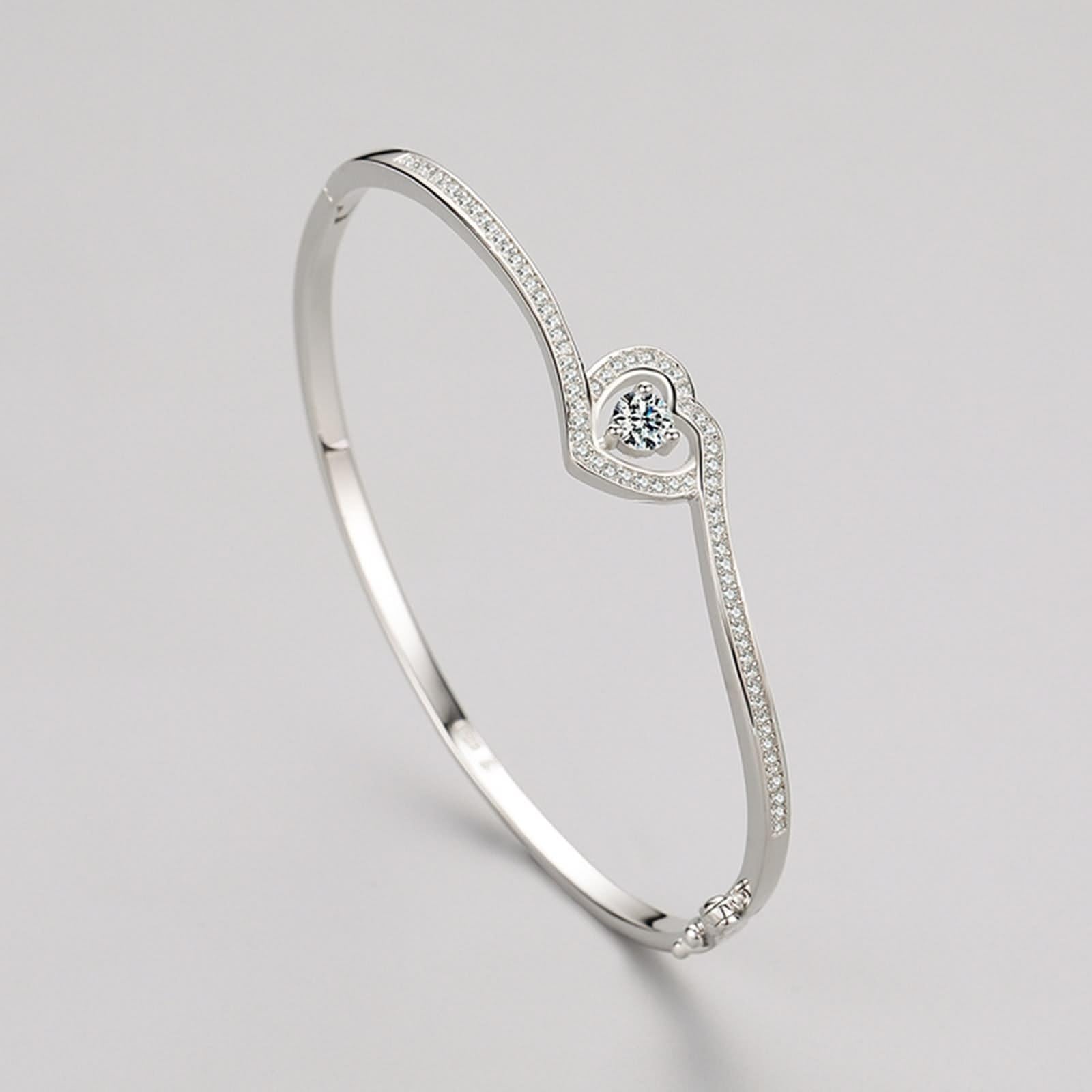 Pulsera de novia, madre e hija, corazón retorcido con moissanita, oro blanco y platino 950