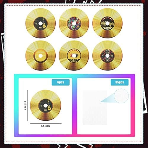 Miniatura 2 de WrtmyR Paquete de 6 discos de vinilo en blanco decorativos dorados (cartón material)