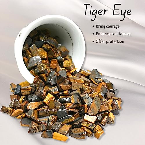 Image of Amazing Gemstone Tiger Eye Crystal Chips Aquarium Gravel Rocks - Carnelian Chips Bulk Fish Tank Gravel, Small Tumbled Stone Chips and Tiny Crystals for Decoration (AAA Grade) (1000+ Carat Chips)