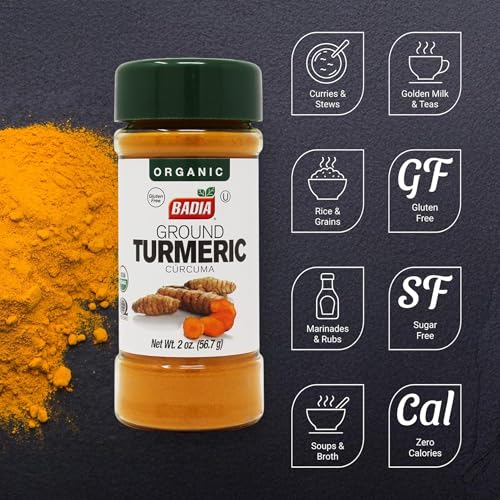 Image of Badia Organic Turmeric Powder, 2 oz - Rich in Curcumin, Perfect for Cooking, Smoothies & Wellness