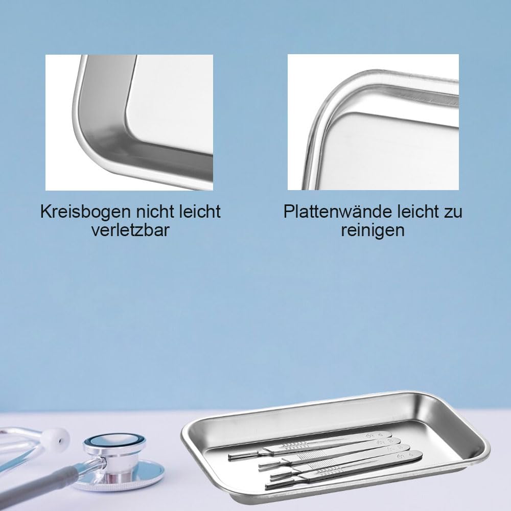 LATRAT 4 Stück Edelstahl Rechteckig Laborschalen, Edelstahl Schale Rechteckig Tablett Laborschalen Klein Für Labor Servierplatten Laborgeräte Laborwerkzeuge