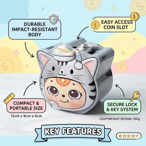 Image of Sajani Cute Cartoon Creative Portable Piggy Bank, Money Saving Box with Combination Lock, Mini Coin Bank Gifts for Boys and Girls, Best Return Gifts for Kids (Pack of 1) (Tiger - Grey)