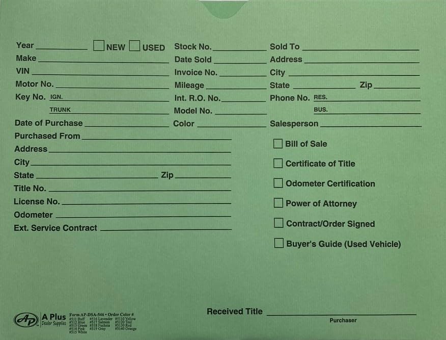 Vehicle/Automotive Deal Jackets - Green - (W4) (500)