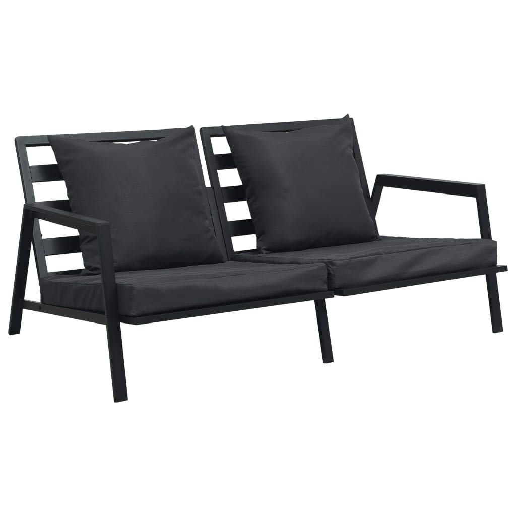 4 pz Set Divani da Giardino con Cuscini in Alluminio Salottino da Giardino Divano a 2 Posti+2 Poltrona +Tavolino da Salotto Grigio Scuro