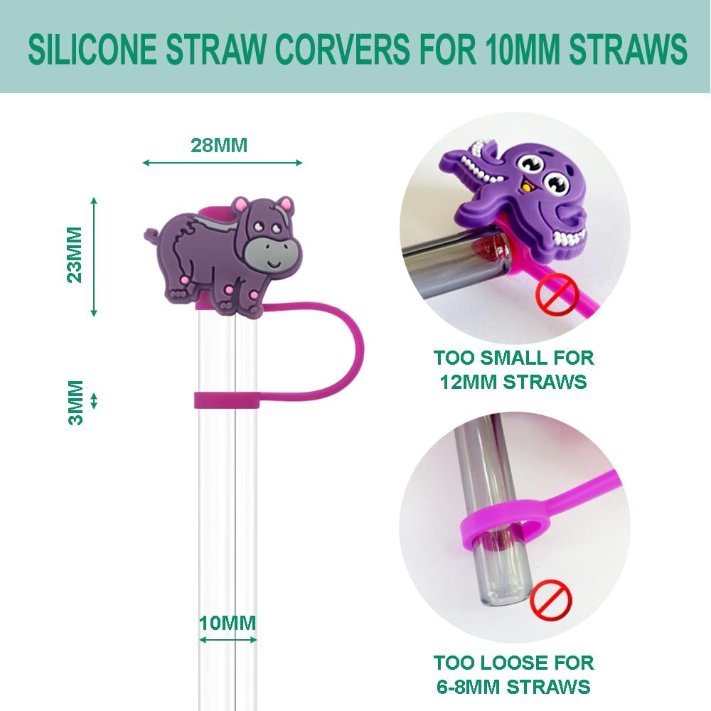 Hippo Silicone Straw Covers for Stanley Cup, Reusable, Cute Toppers Accessories for Tumblers, 2PCS Decorative & Personalized Straw Cover Cap (b) - Image 3